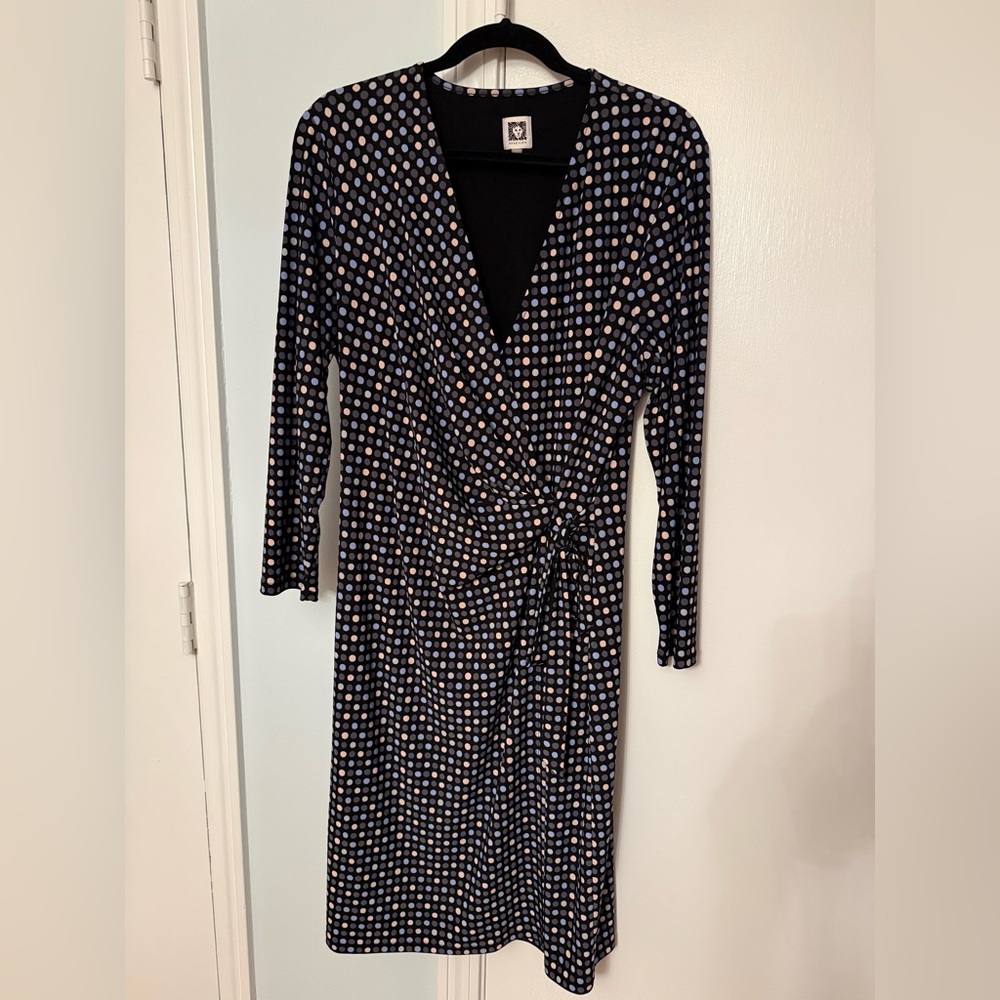 Anne Klein Black and Cream Polka Dot Long Sleeve Dress